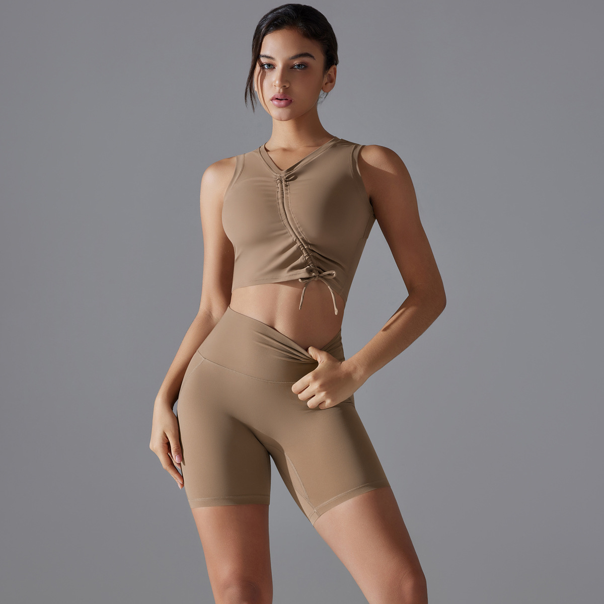 Drawstring Yoga Shorts Set — product view