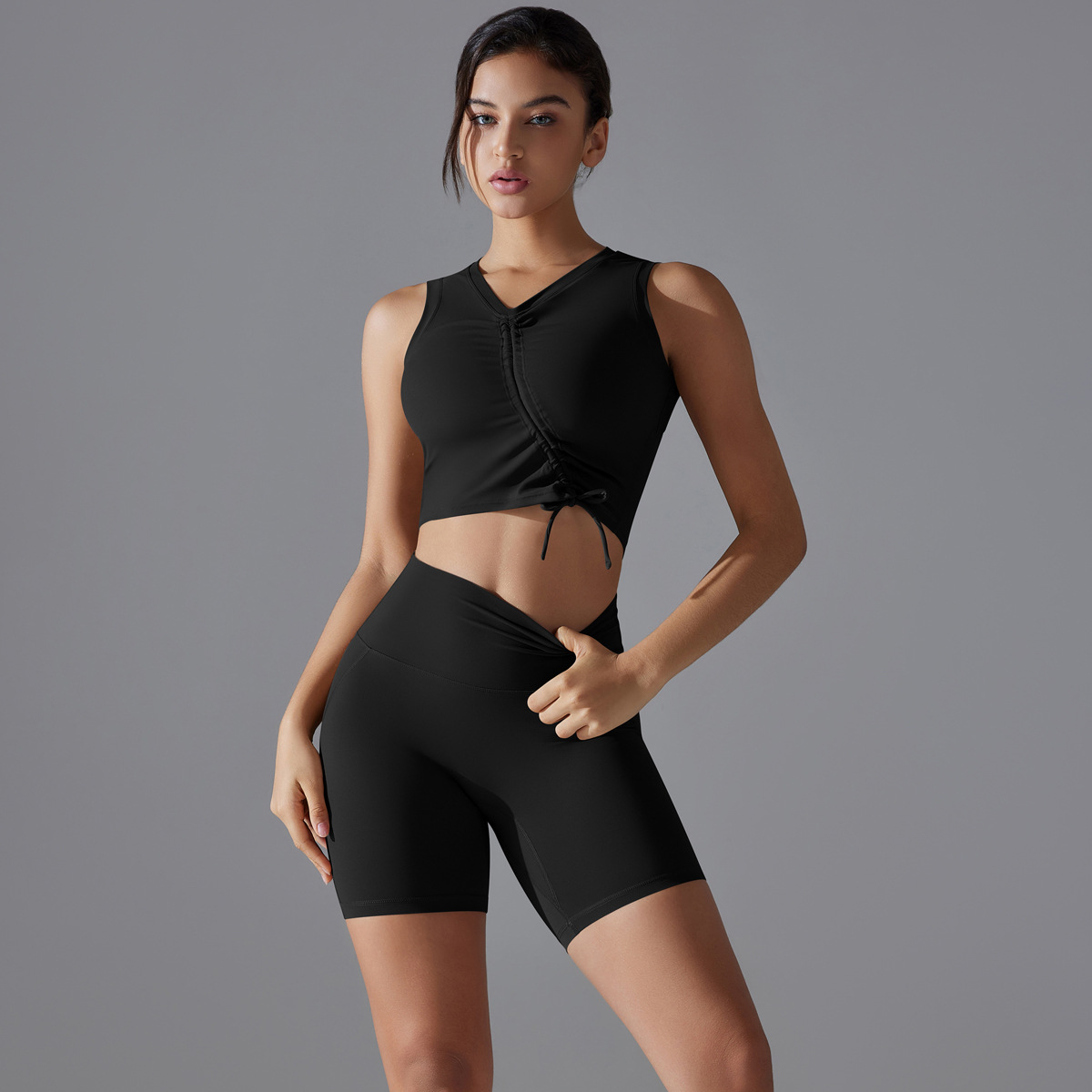 Drawstring Yoga Shorts Set — product view