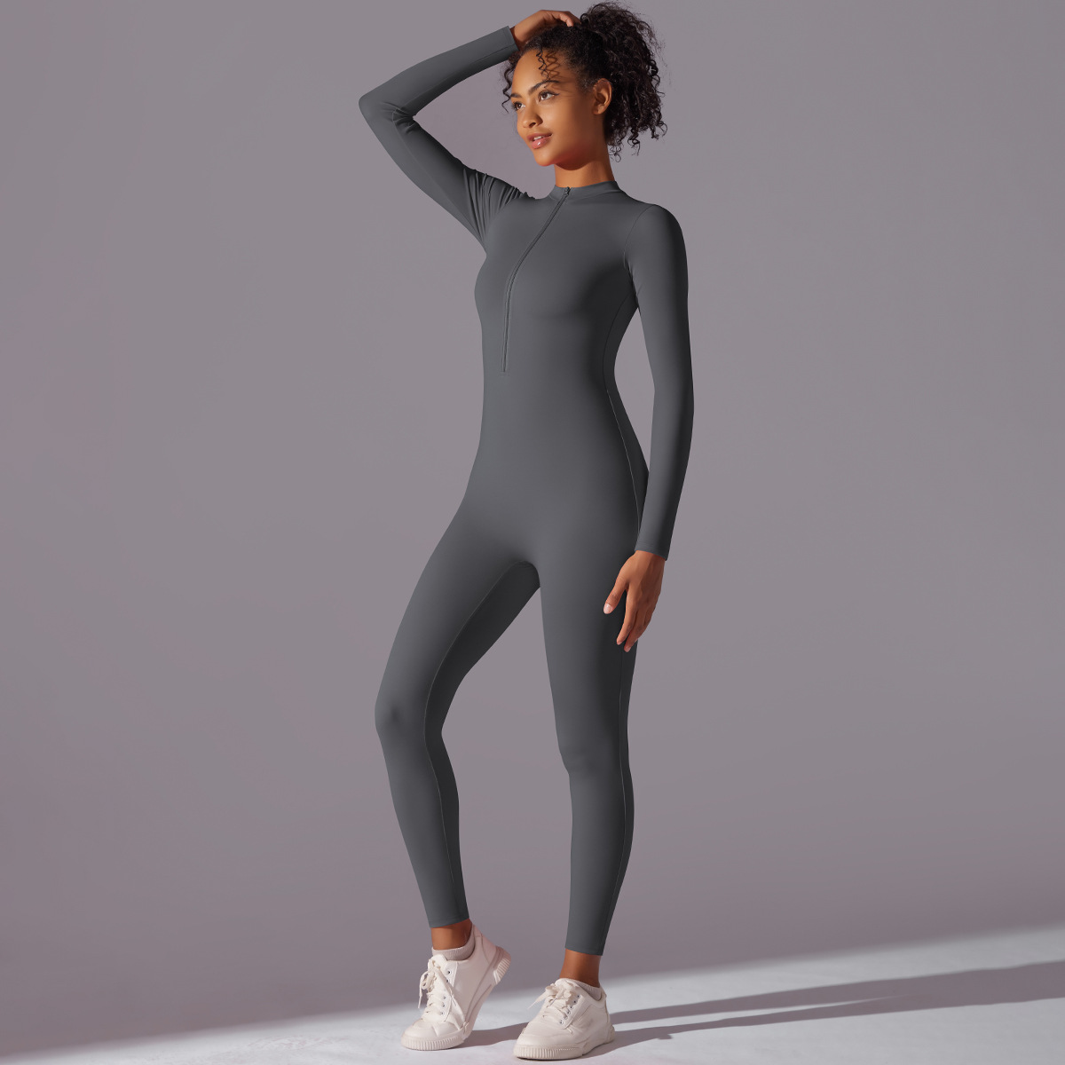 Long-Sleeve Zip Yoga Jumpsuit — product detail