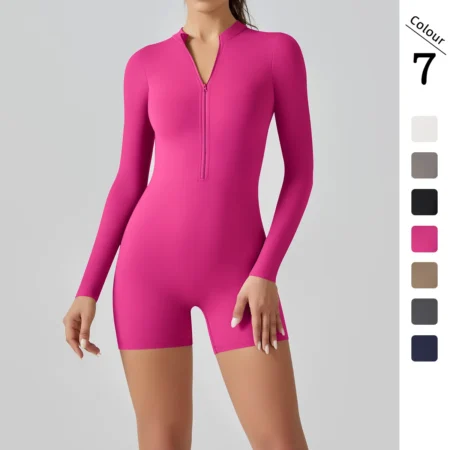Zip-Neck Short Yoga Jumpsuit — product view