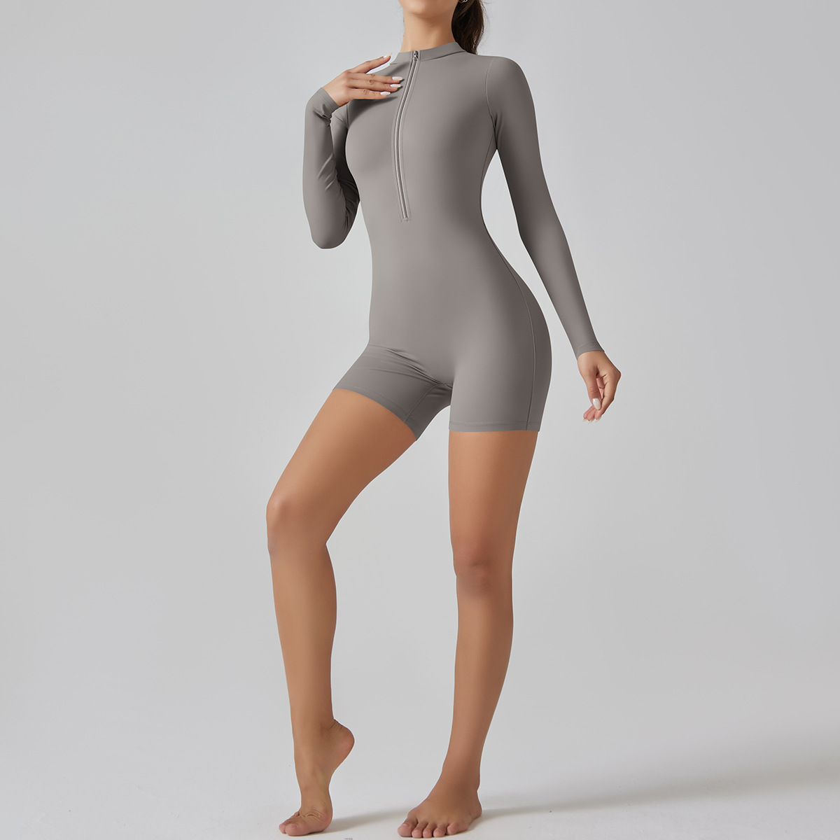 Zip-Neck Short Yoga Jumpsuit — product detail