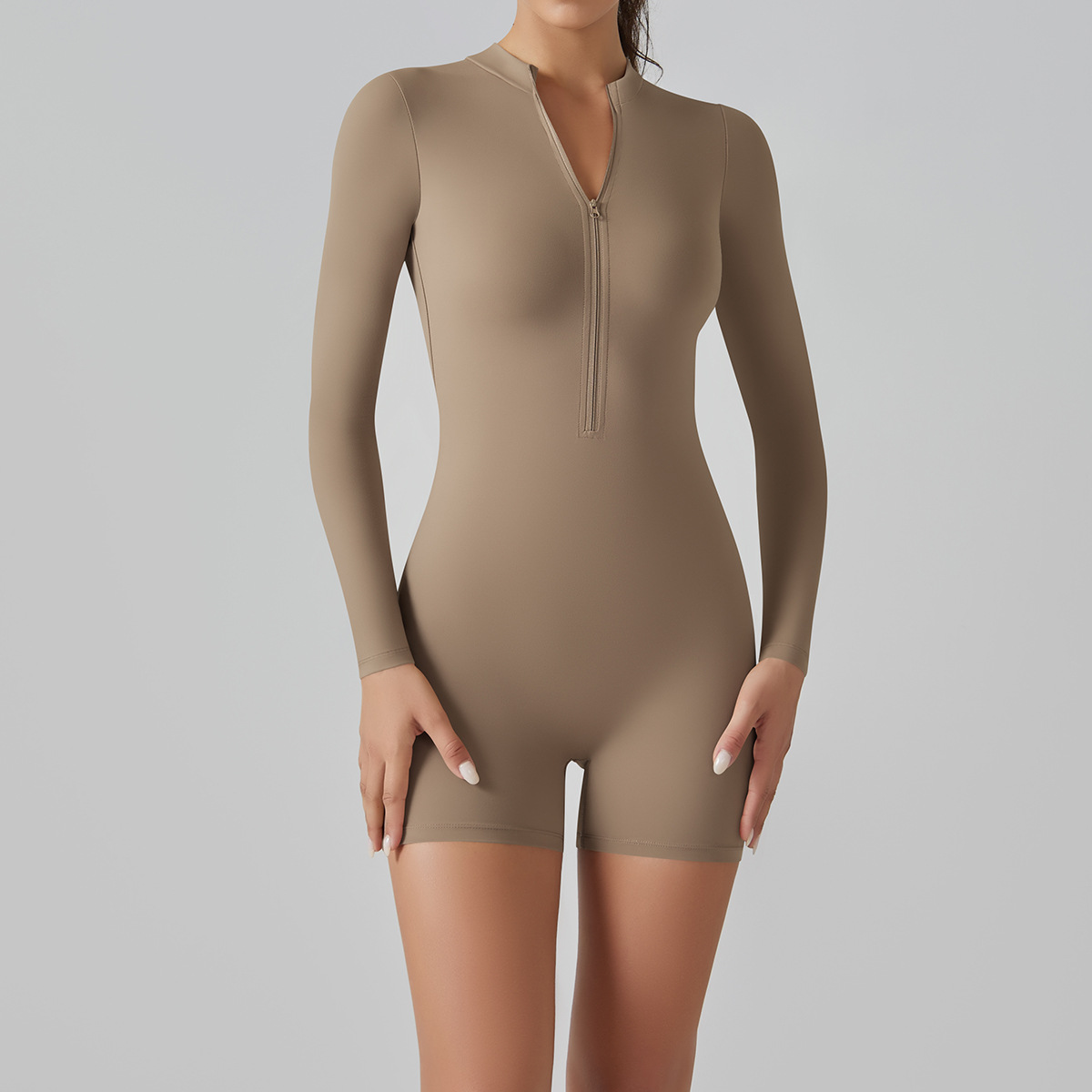 Zip-Neck Short Yoga Jumpsuit — product detail