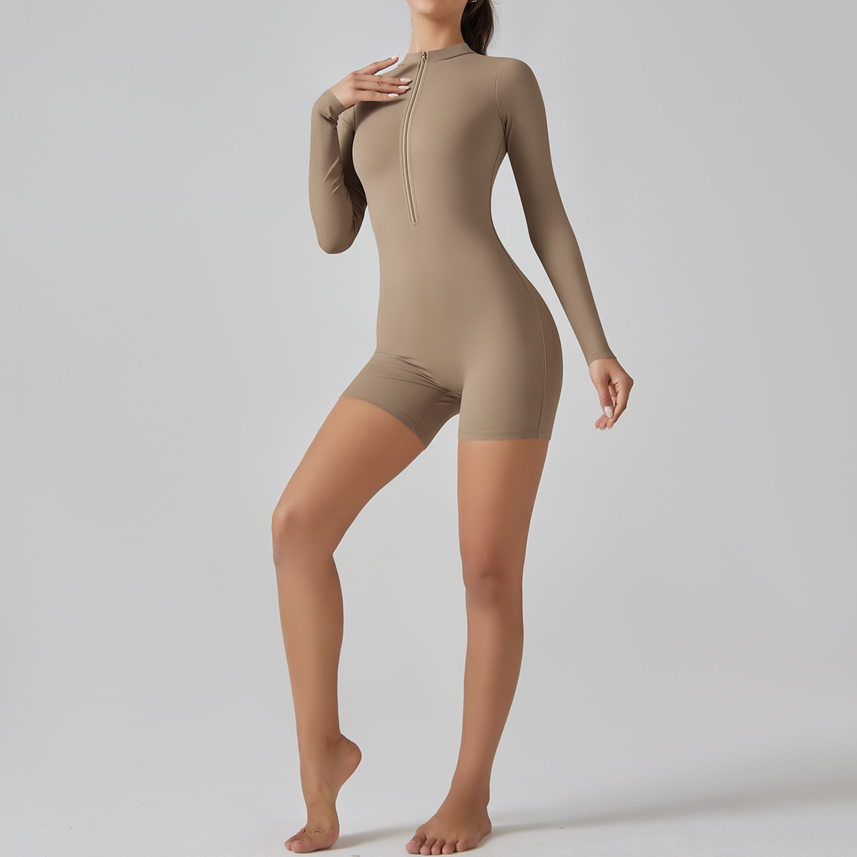 Zip-Neck Short Yoga Jumpsuit — product detail